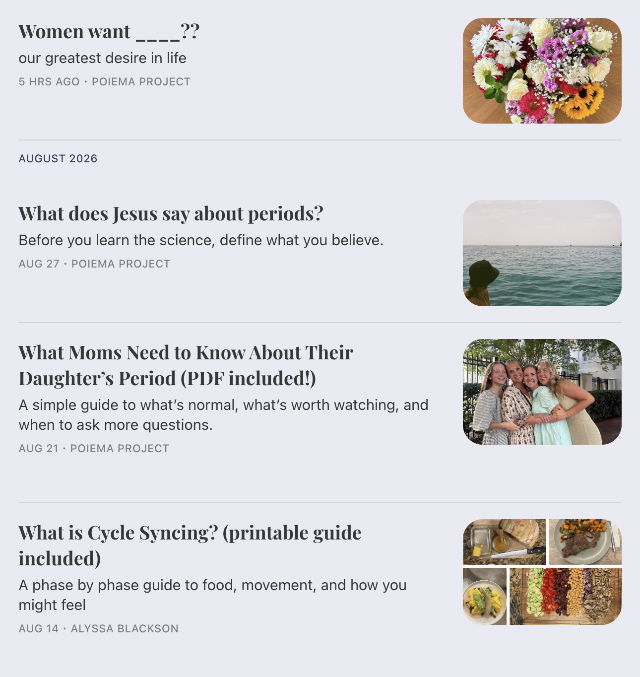 Screenshot of Rooted Rhythm Substack articles